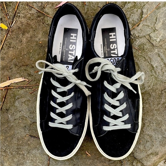 WOMENS GOLDEN GOOSE HI STAR BLACK LEATHER LOW TOP PLATFORM SNEAKERS - 9 Cute - Picture 2 of 10